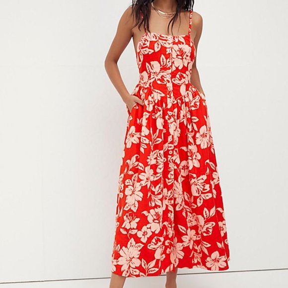 Free People Red Floral Maxi Dress - Picture 1 of 11